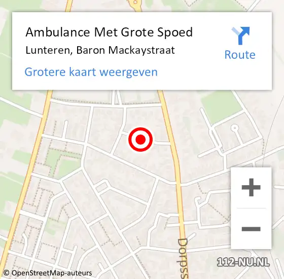 Locatie op kaart van de 112 melding: Ambulance Met Grote Spoed Naar Lunteren, Baron Mackaystraat op 3 oktober 2021 11:07