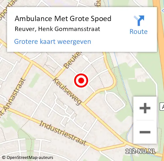 Locatie op kaart van de 112 melding: Ambulance Met Grote Spoed Naar Reuver, Henk Gommansstraat op 3 oktober 2021 11:09