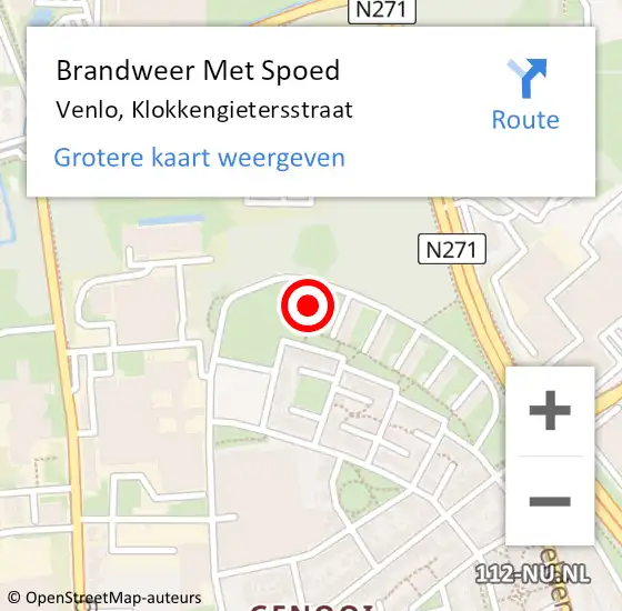 Locatie op kaart van de 112 melding: Brandweer Met Spoed Naar Venlo, Klokkengietersstraat op 3 oktober 2021 11:33