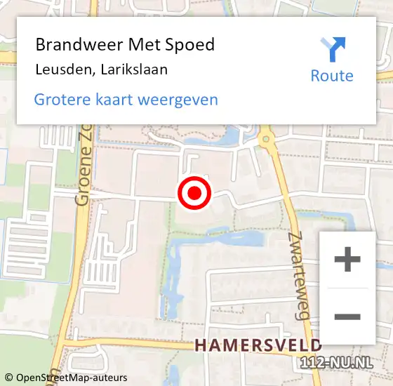 Locatie op kaart van de 112 melding: Brandweer Met Spoed Naar Leusden, Larikslaan op 3 oktober 2021 11:57