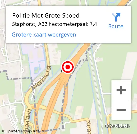 Locatie op kaart van de 112 melding: Politie Met Grote Spoed Naar Staphorst, A32 hectometerpaal: 7,4 op 3 oktober 2021 11:57