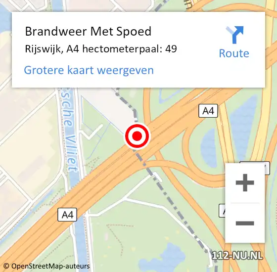 Locatie op kaart van de 112 melding: Brandweer Met Spoed Naar Den Haag, A4 hectometerpaal: 49 op 3 oktober 2021 12:04