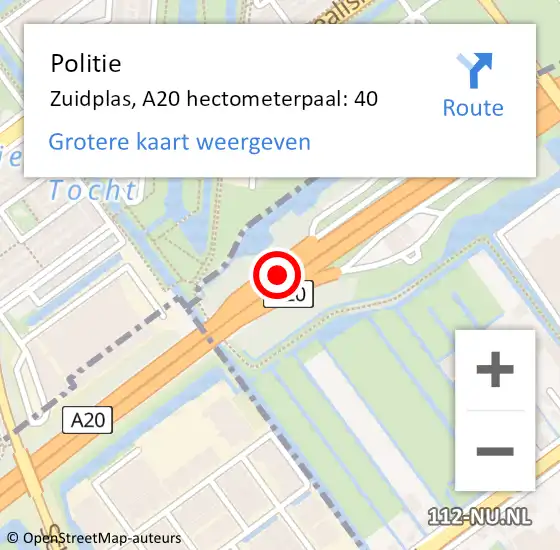 Locatie op kaart van de 112 melding: Politie Rotterdam, A20 hectometerpaal: 40 op 3 oktober 2021 12:04