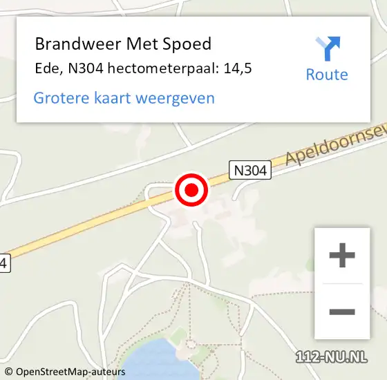 Locatie op kaart van de 112 melding: Brandweer Met Spoed Naar Ede, N304 hectometerpaal: 14,5 op 3 oktober 2021 12:11