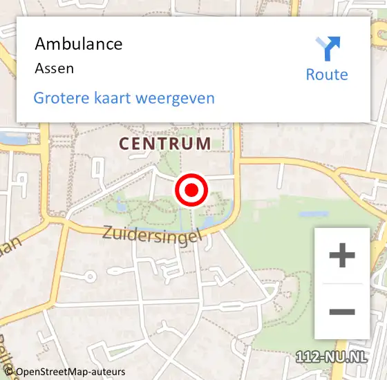 Locatie op kaart van de 112 melding: Ambulance Assen op 3 oktober 2021 12:42