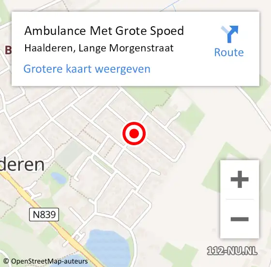 Locatie op kaart van de 112 melding: Ambulance Met Grote Spoed Naar Haalderen, Lange Morgenstraat op 3 oktober 2021 13:15