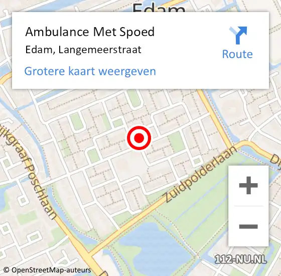 Locatie op kaart van de 112 melding: Ambulance Met Spoed Naar Edam, Langemeerstraat op 3 oktober 2021 13:35