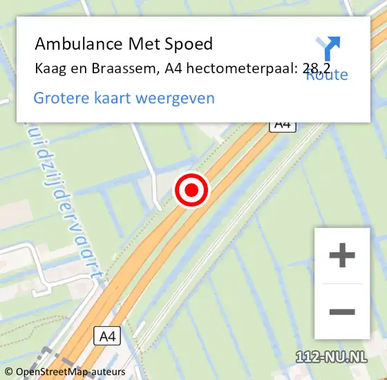 Locatie op kaart van de 112 melding: Ambulance Met Spoed Naar Kaag en Braassem, A4 hectometerpaal: 28,2 op 3 oktober 2021 14:02