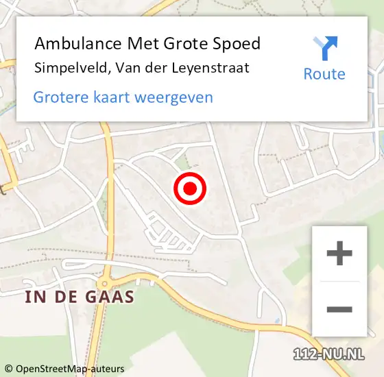 Locatie op kaart van de 112 melding: Ambulance Met Grote Spoed Naar Simpelveld, Van der Leyenstraat op 24 juni 2014 20:52