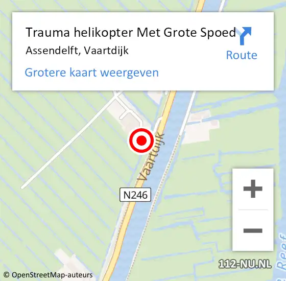 Locatie op kaart van de 112 melding: Trauma helikopter Met Grote Spoed Naar Assendelft, Vaartdijk op 3 oktober 2021 14:31