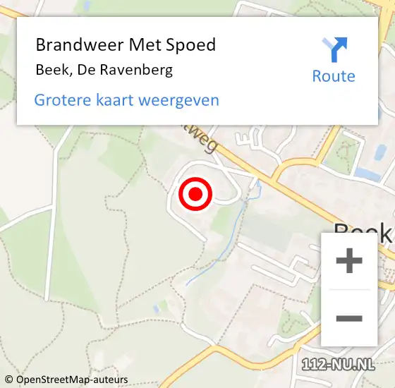 Locatie op kaart van de 112 melding: Brandweer Met Spoed Naar Beek, De Ravenberg op 3 oktober 2021 14:52