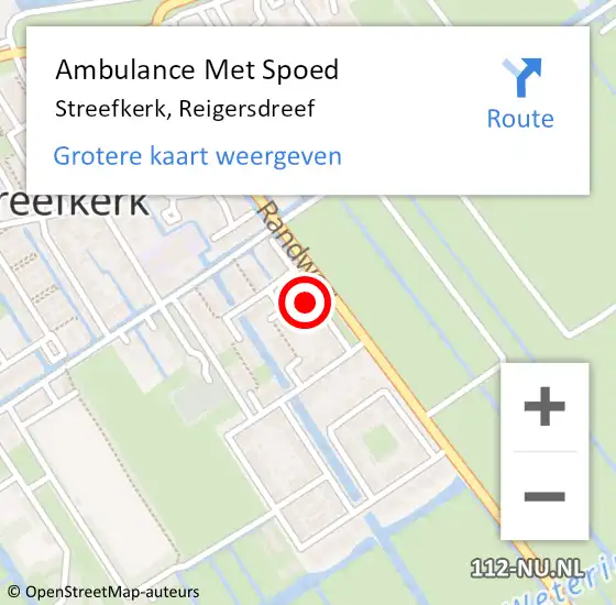 Locatie op kaart van de 112 melding: Ambulance Met Spoed Naar Streefkerk, Reigersdreef op 3 oktober 2021 14:56