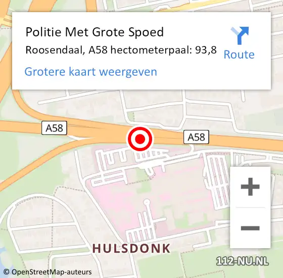 Locatie op kaart van de 112 melding: Politie Met Grote Spoed Naar Roosendaal, A58 hectometerpaal: 93,8 op 3 oktober 2021 15:19