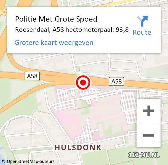 Locatie op kaart van de 112 melding: Politie Met Grote Spoed Naar Roosendaal, A58 hectometerpaal: 93,8 op 3 oktober 2021 15:20