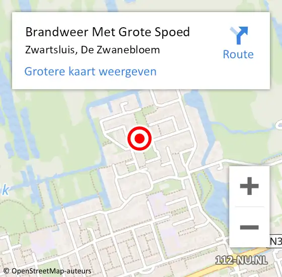 Locatie op kaart van de 112 melding: Brandweer Met Grote Spoed Naar Zwartsluis, De Zwanebloem op 3 oktober 2021 15:23