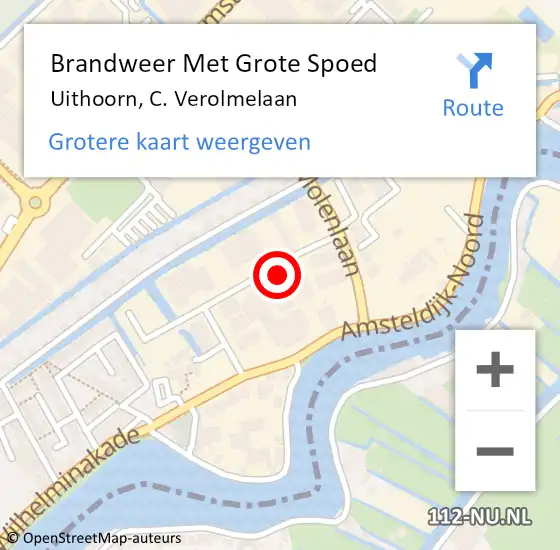 Locatie op kaart van de 112 melding: Brandweer Met Grote Spoed Naar Uithoorn, C. Verolmelaan op 3 oktober 2021 15:47