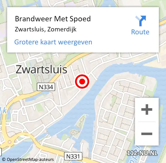 Locatie op kaart van de 112 melding: Brandweer Met Spoed Naar Zwartsluis, Zomerdijk op 3 oktober 2021 16:03