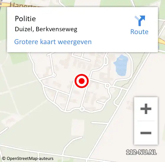 Locatie op kaart van de 112 melding: Politie Duizel, Berkvenseweg op 3 oktober 2021 17:05