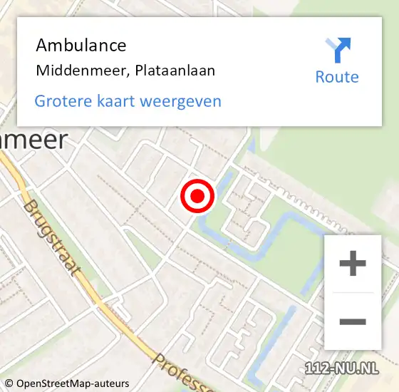 Locatie op kaart van de 112 melding: Ambulance Middenmeer, Plataanlaan op 3 oktober 2021 18:18