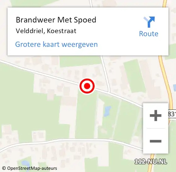 Locatie op kaart van de 112 melding: Brandweer Met Spoed Naar Velddriel, Koestraat op 3 oktober 2021 19:05