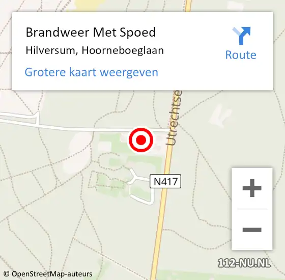 Locatie op kaart van de 112 melding: Brandweer Met Spoed Naar Hilversum, Hoorneboeglaan op 3 oktober 2021 19:09