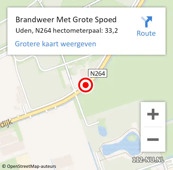 Locatie op kaart van de 112 melding: Brandweer Met Grote Spoed Naar Uden, N264 hectometerpaal: 33,2 op 3 oktober 2021 19:40