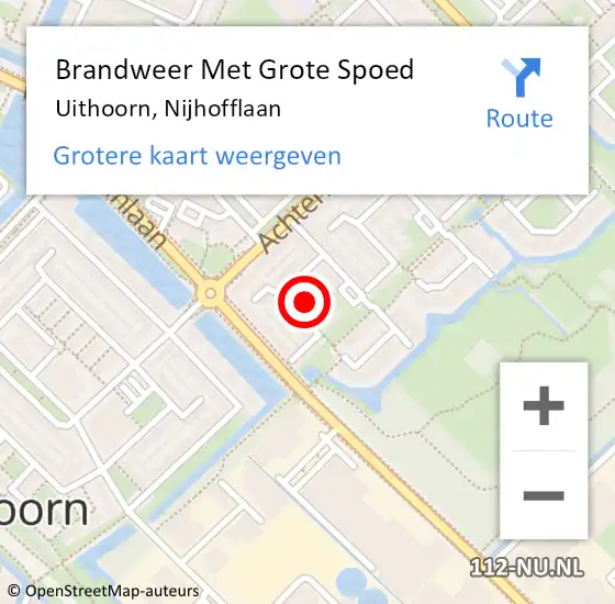 Locatie op kaart van de 112 melding: Brandweer Met Grote Spoed Naar Uithoorn, Nijhofflaan op 3 oktober 2021 19:51