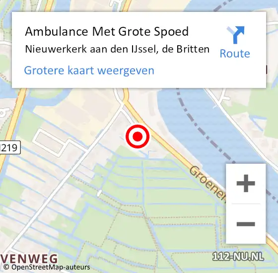 Locatie op kaart van de 112 melding: Ambulance Met Grote Spoed Naar Nieuwerkerk aan den IJssel, de Britten op 3 oktober 2021 20:36