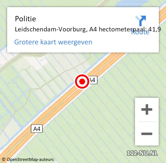 Locatie op kaart van de 112 melding: Politie Leidschendam-Voorburg, A4 hectometerpaal: 41,9 op 3 oktober 2021 21:09