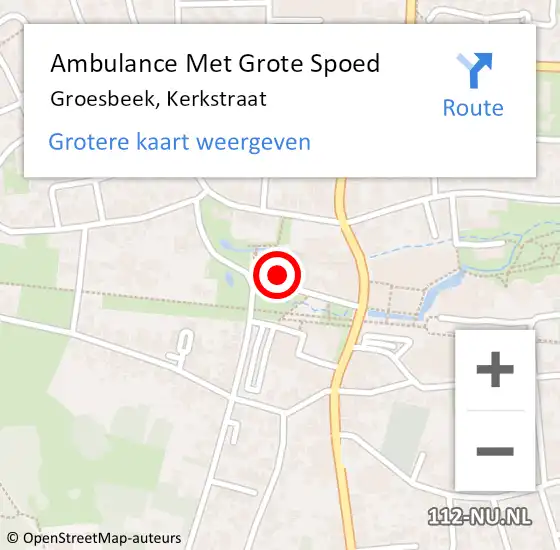 Locatie op kaart van de 112 melding: Ambulance Met Grote Spoed Naar Groesbeek, Kerkstraat op 3 oktober 2021 21:14