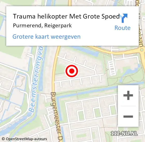 Locatie op kaart van de 112 melding: Trauma helikopter Met Grote Spoed Naar Purmerend, Reigerpark op 3 oktober 2021 21:24