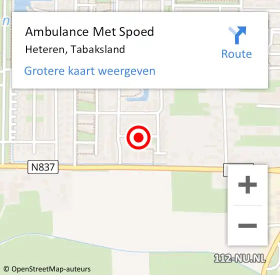 Locatie op kaart van de 112 melding: Ambulance Met Spoed Naar Heteren, Tabaksland op 3 oktober 2021 21:34