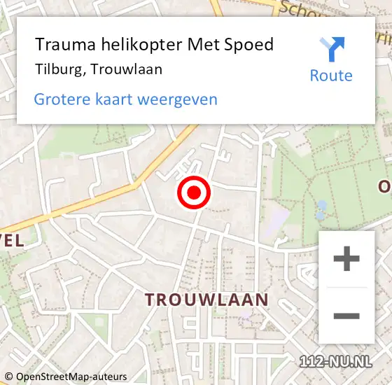 Locatie op kaart van de 112 melding: Trauma helikopter Met Spoed Naar Tilburg, Trouwlaan op 3 oktober 2021 21:39