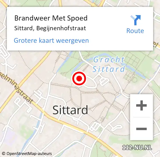 Locatie op kaart van de 112 melding: Brandweer Met Spoed Naar Sittard, Begijnenhofstraat op 3 oktober 2021 21:44
