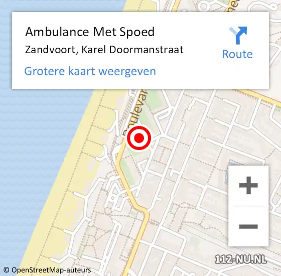 Locatie op kaart van de 112 melding: Ambulance Met Spoed Naar Zandvoort, Karel Doormanstraat op 3 oktober 2021 21:48