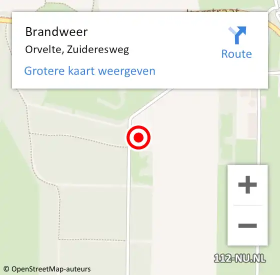 Locatie op kaart van de 112 melding: Brandweer Orvelte, Zuideresweg op 24 juni 2014 21:59