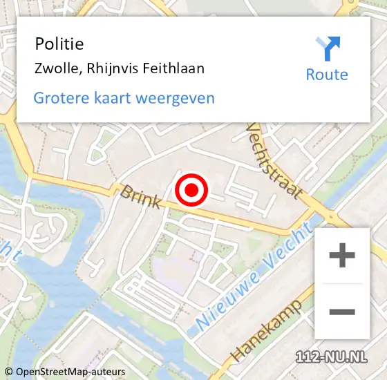 Locatie op kaart van de 112 melding: Politie Zwolle, Rhijnvis Feithlaan op 3 oktober 2021 22:40