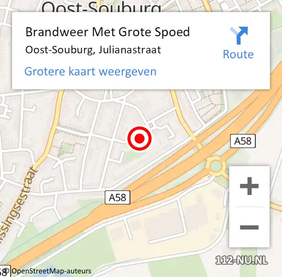 Locatie op kaart van de 112 melding: Brandweer Met Grote Spoed Naar Oost-Souburg, Julianastraat op 3 oktober 2021 22:47