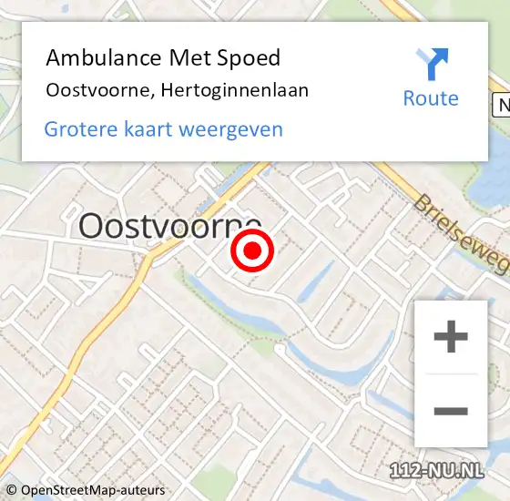 Locatie op kaart van de 112 melding: Ambulance Met Spoed Naar Oostvoorne, Hertoginnenlaan op 3 oktober 2021 22:52