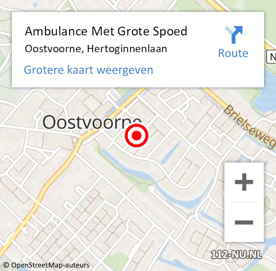 Locatie op kaart van de 112 melding: Ambulance Met Grote Spoed Naar Oostvoorne, Hertoginnenlaan op 3 oktober 2021 22:56