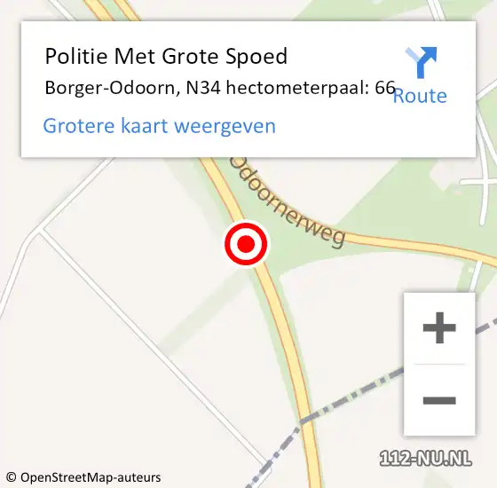 Locatie op kaart van de 112 melding: Politie Met Grote Spoed Naar Borger-Odoorn, N34 hectometerpaal: 66 op 3 oktober 2021 23:00