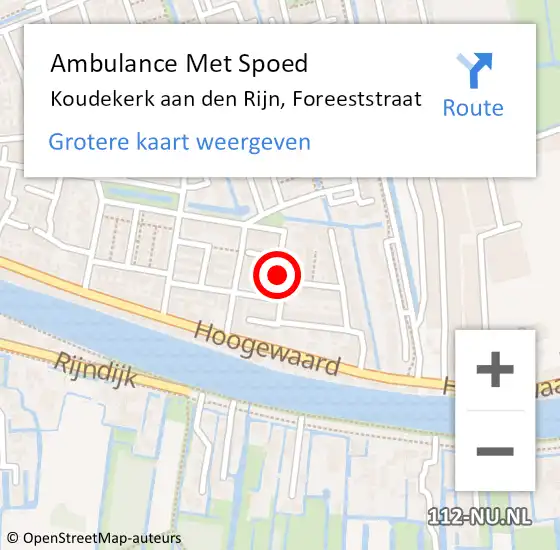 Locatie op kaart van de 112 melding: Ambulance Met Spoed Naar Koudekerk aan den Rijn, Foreeststraat op 4 oktober 2021 00:36