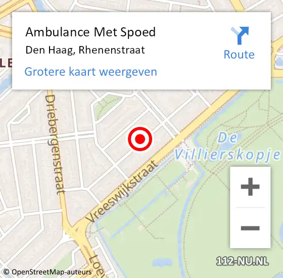 Locatie op kaart van de 112 melding: Ambulance Met Spoed Naar Den Haag, Rhenenstraat op 4 oktober 2021 01:26