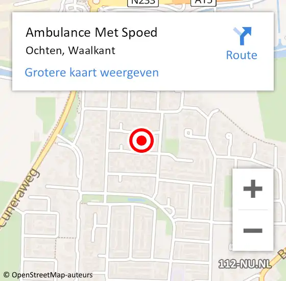 Locatie op kaart van de 112 melding: Ambulance Met Spoed Naar Ochten, Waalkant op 4 oktober 2021 01:56