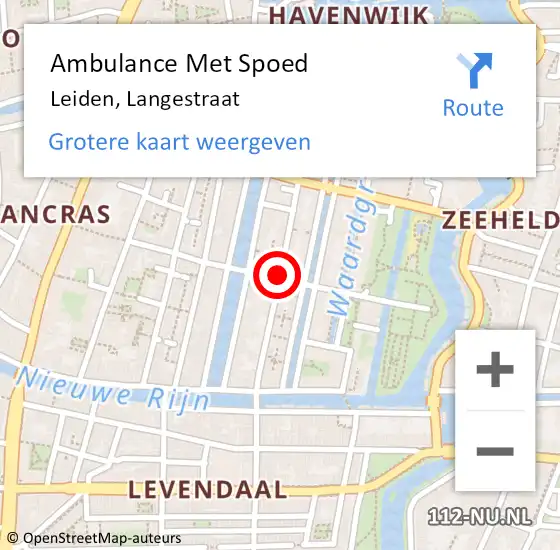 Locatie op kaart van de 112 melding: Ambulance Met Spoed Naar Leiden, Langestraat op 4 oktober 2021 03:52