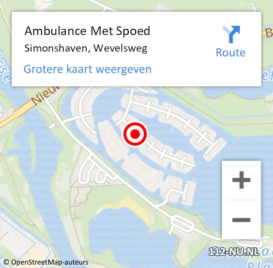 Locatie op kaart van de 112 melding: Ambulance Met Spoed Naar Simonshaven, Wevelsweg op 4 oktober 2021 03:56