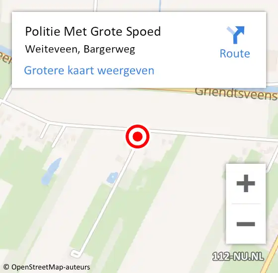 Locatie op kaart van de 112 melding: Politie Met Grote Spoed Naar Weiteveen, Bargerweg op 4 oktober 2021 05:31