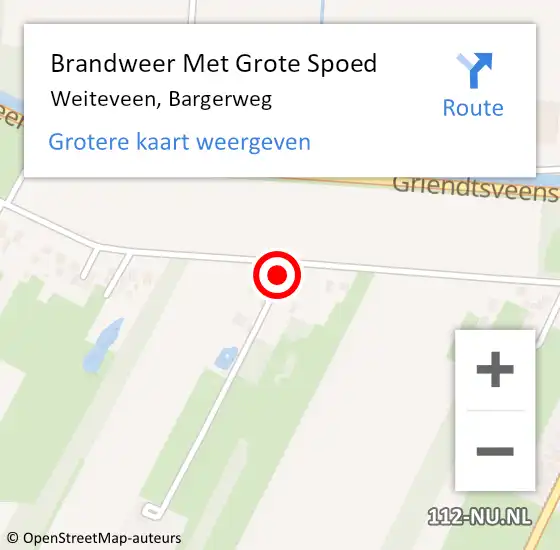 Locatie op kaart van de 112 melding: Brandweer Met Grote Spoed Naar Weiteveen, Bargerweg op 4 oktober 2021 05:32