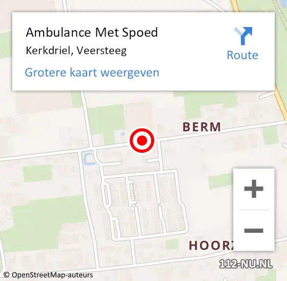 Locatie op kaart van de 112 melding: Ambulance Met Spoed Naar Kerkdriel, Veersteeg op 4 oktober 2021 06:14