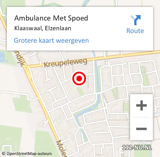 Locatie op kaart van de 112 melding: Ambulance Met Spoed Naar Klaaswaal, Elzenlaan op 4 oktober 2021 06:35